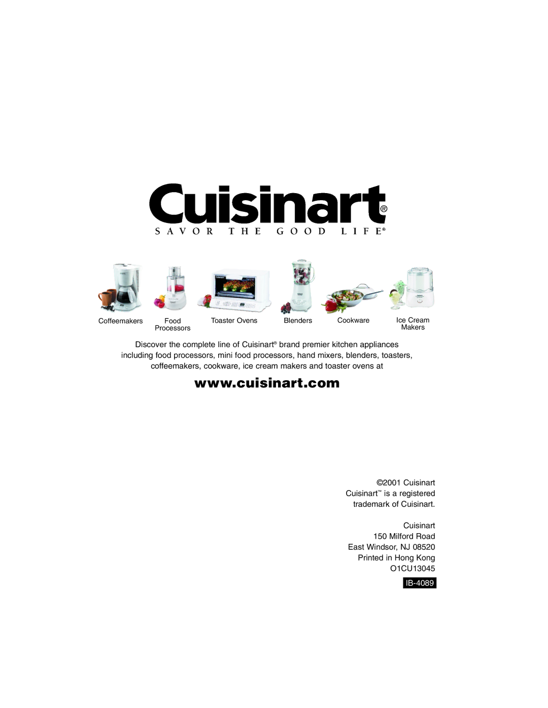 Cuisinart DCC-100C manual IB-4089 