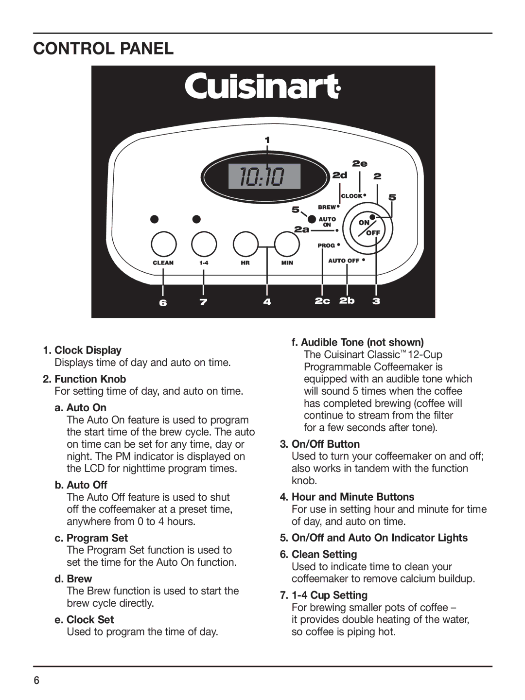 Cuisinart DCC-1100BK manual Control Panel 