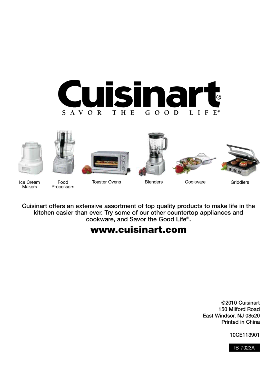 Cuisinart DCC-1100 Series, DCC1100BK manual IB-7023A 