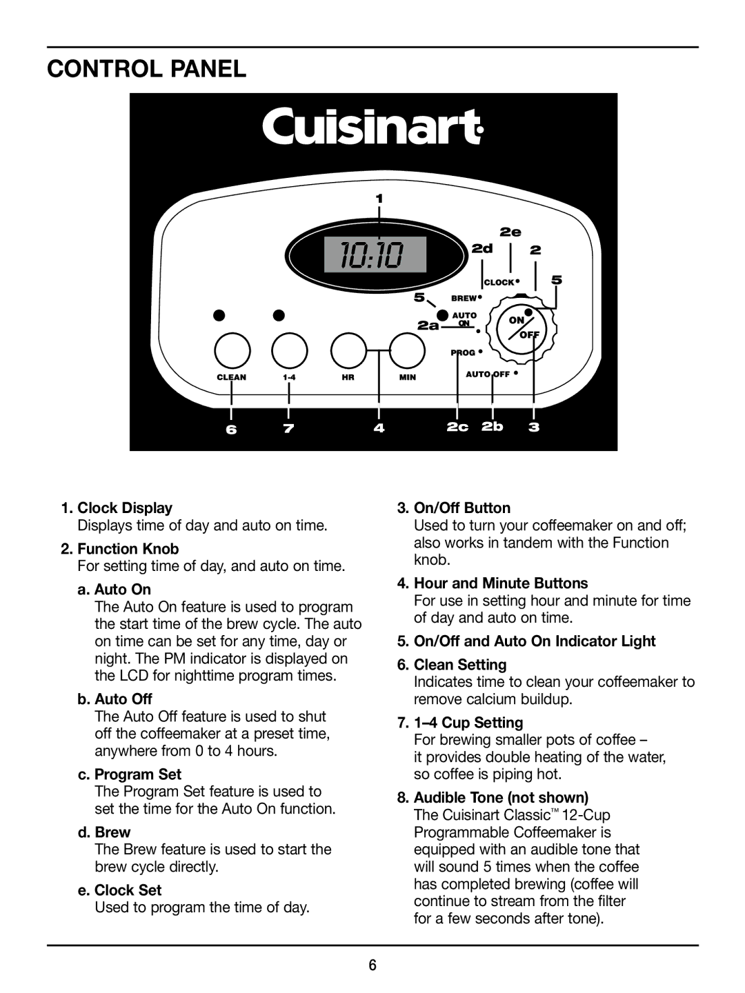 Cuisinart DCC-1100 Series, DCC1100BK manual Control Panel 