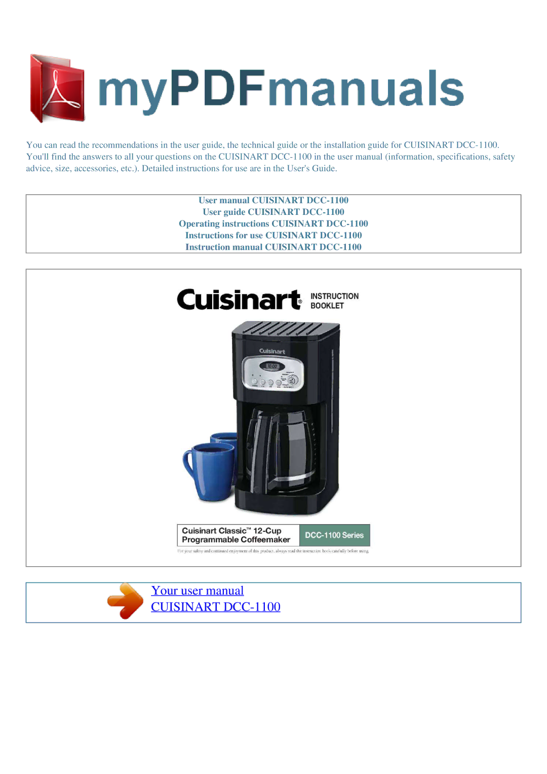 Cuisinart user manual Cuisinart DCC-1100 