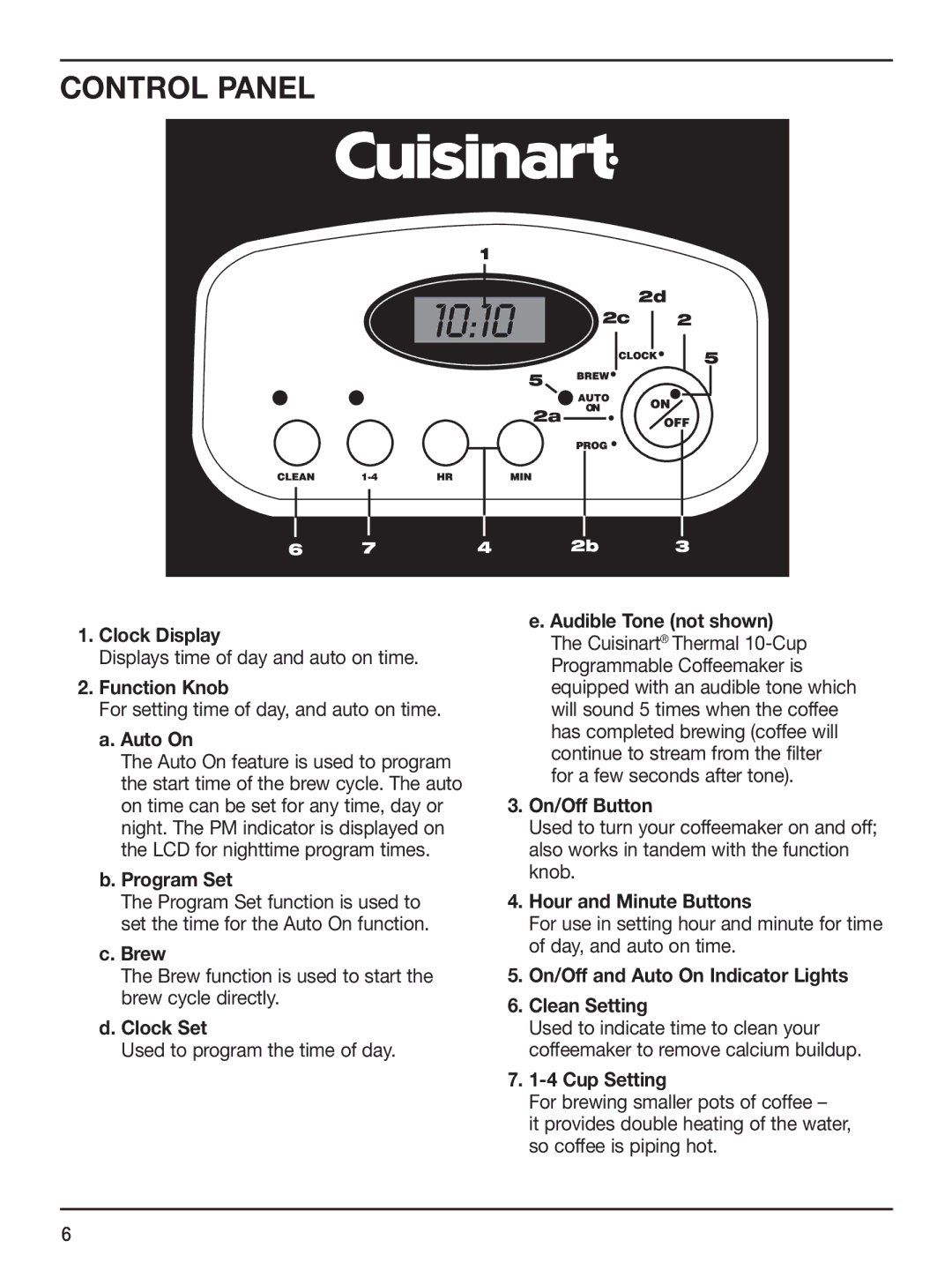 Cuisinart DCC-1150 Series, 07CU26075, GHI0316IB-1-1, IB-7294 manual Control Panel 