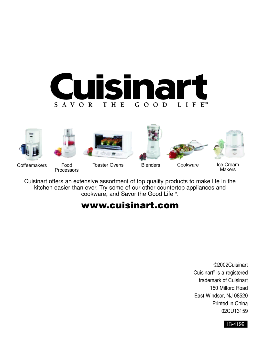 Cuisinart DCC-1200 manual IB-4199 