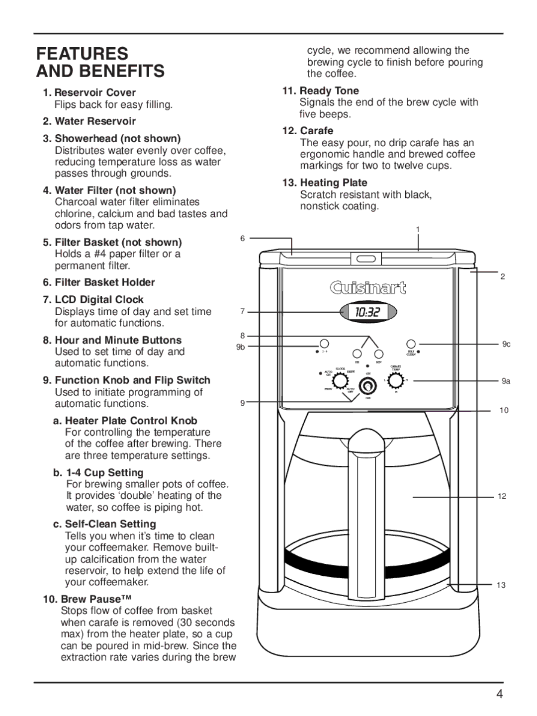 Cuisinart DCC-1200 manual Features Benefits 