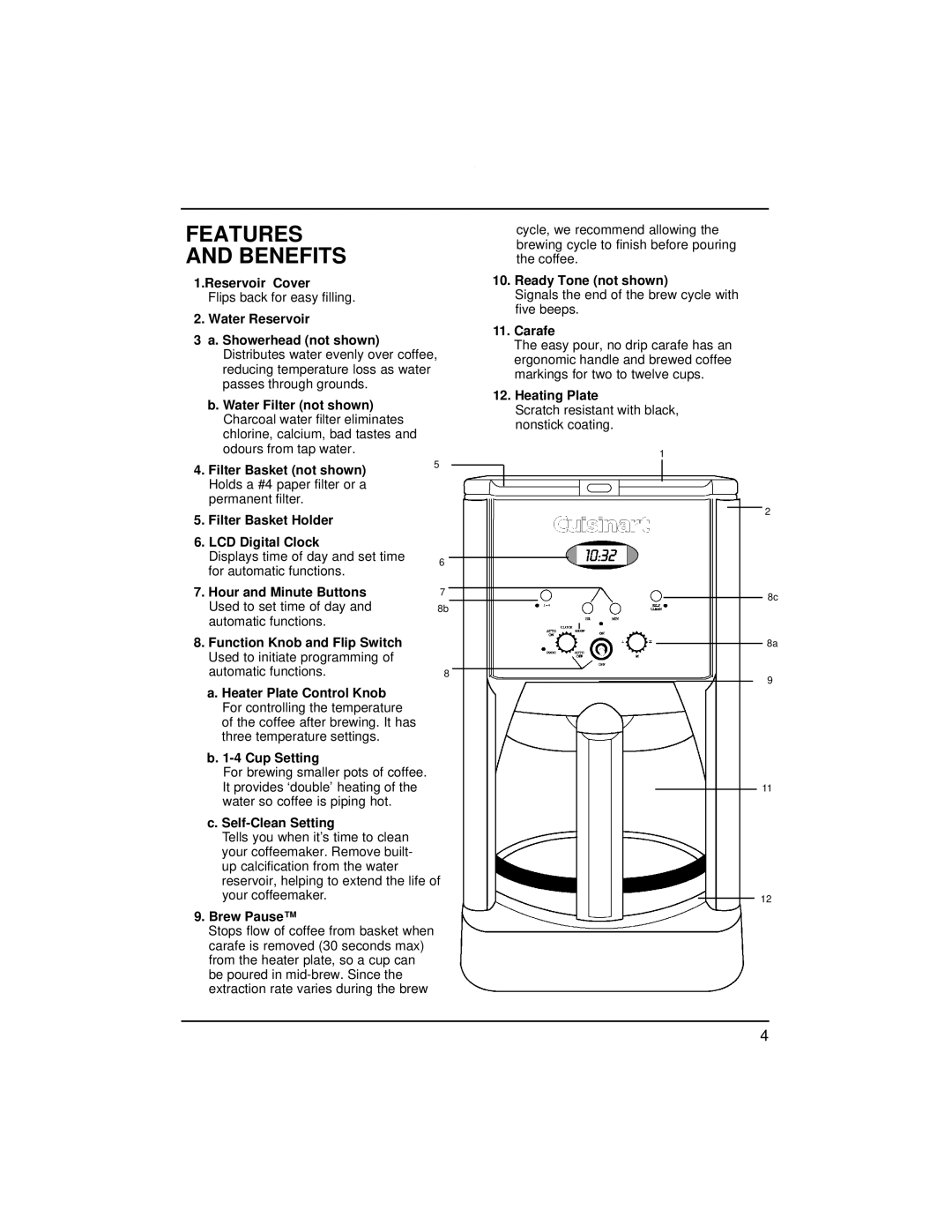 Cuisinart DCC-1200C manual Features Benefits 