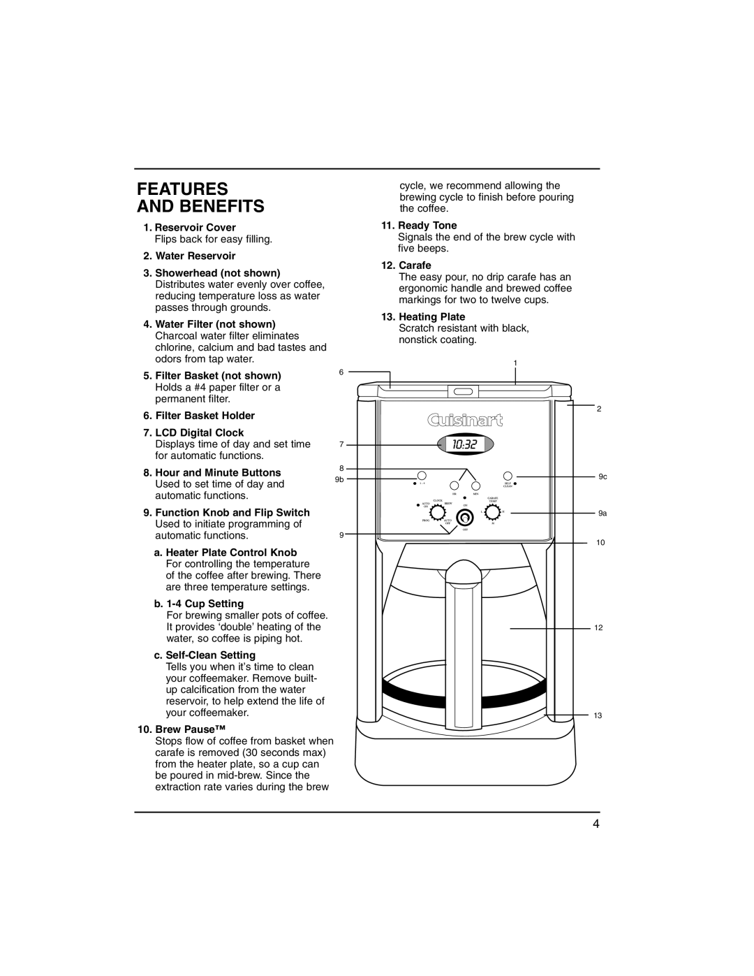 Cuisinart DCC1200, DCC-1200MR, DCC-1200 Series, DCC-1200BW, DCC-1200BCH manual Features Benefits 