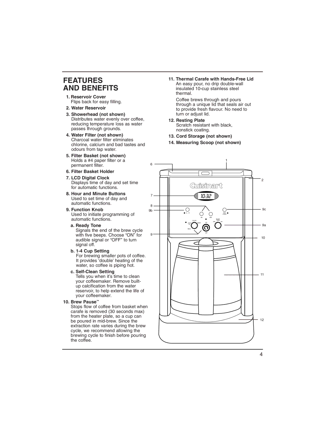 Cuisinart DCC-1400C manual Features Benefits 