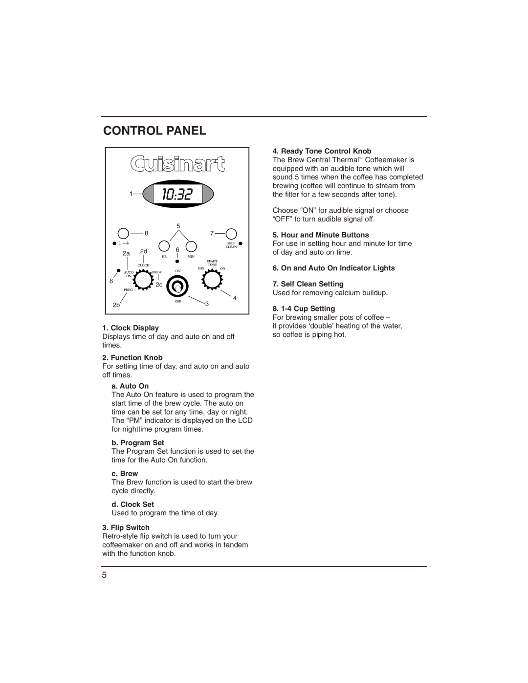 Cuisinart DCC-1400C manual Control Panel 