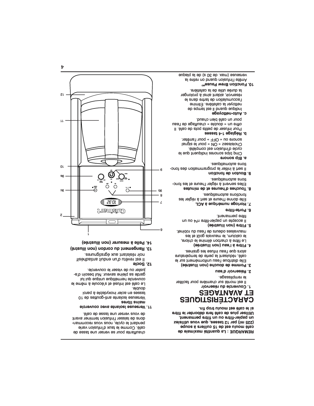 Cuisinart DCC-1400C filtre-Porte, d’eau Réservoir, illustrée non mesurer à Pelle .14 illustré non cordon du Rangement 