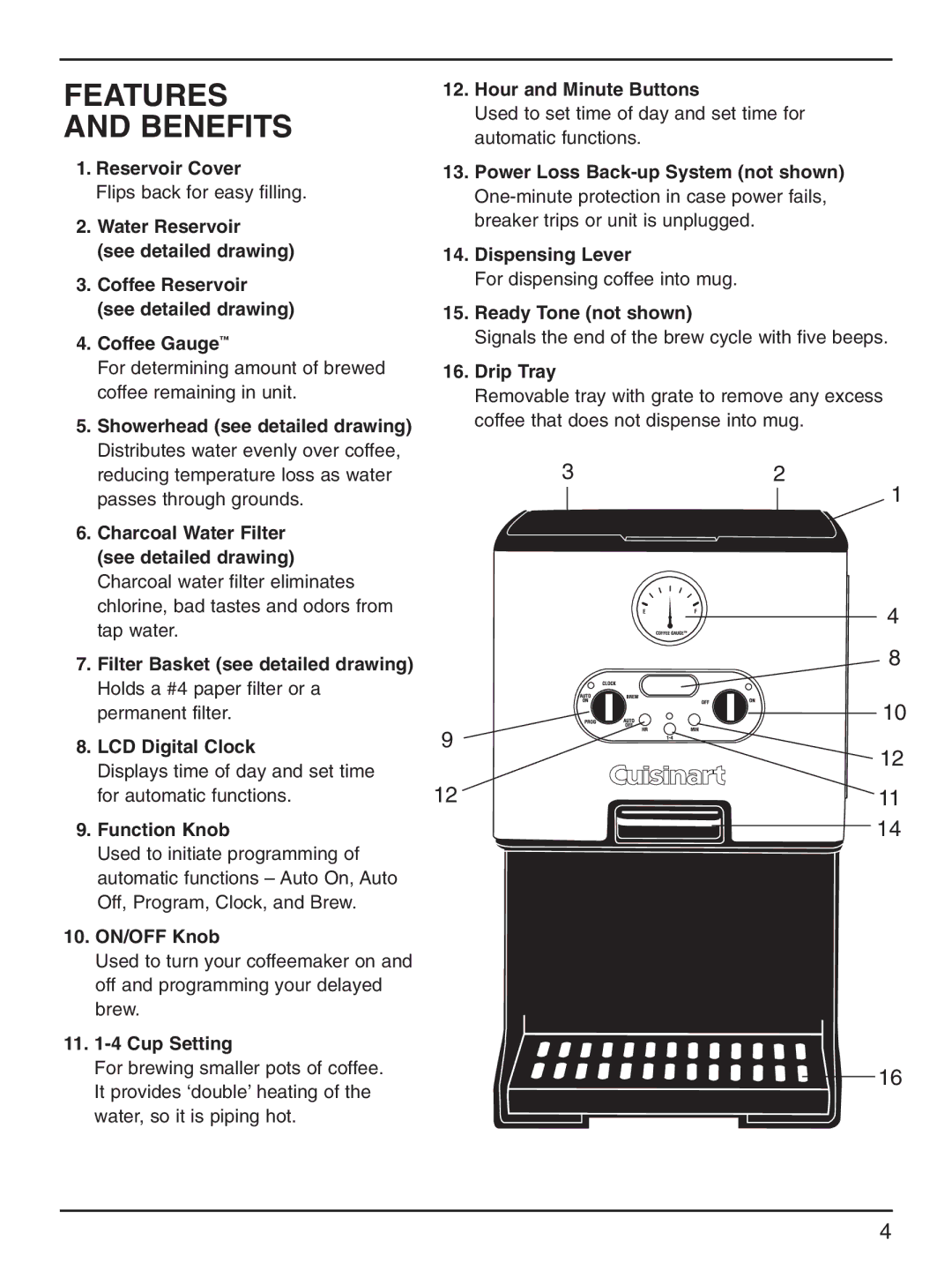 Cuisinart DCC-2000 manual Features Benefits 