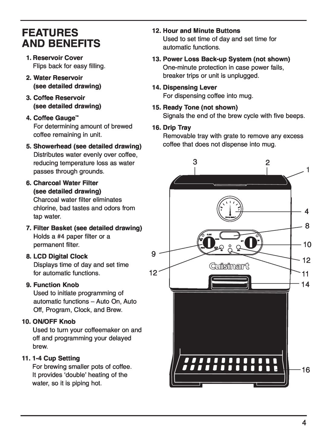 Cuisinart DCC-2000 manual Features And Benefits 