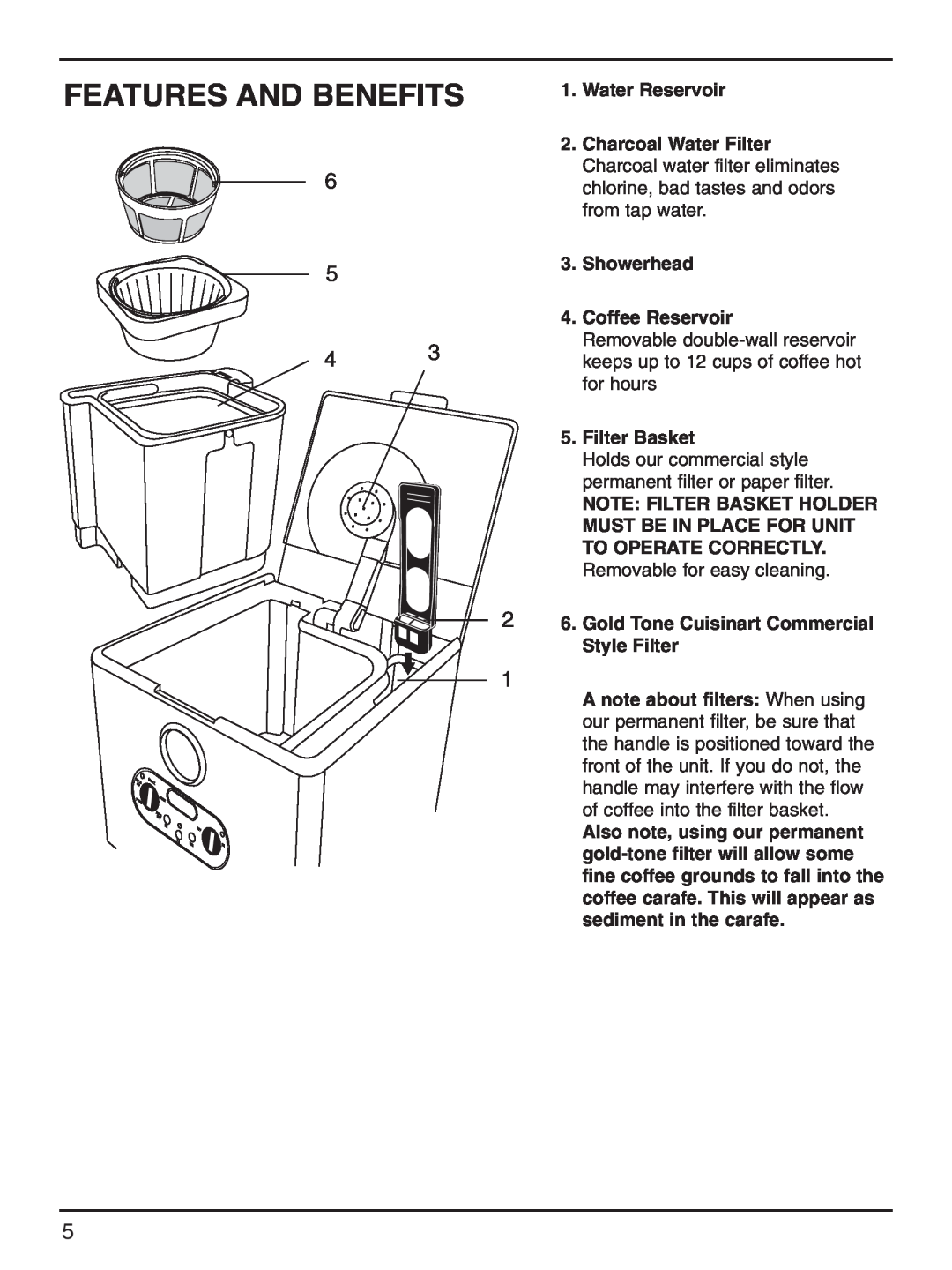 Cuisinart DCC-2000 manual Features And Benefits, Water Reservoir 