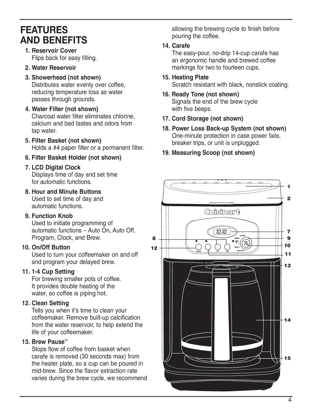 Cuisinart DCC-2200 manual Features Benefits 