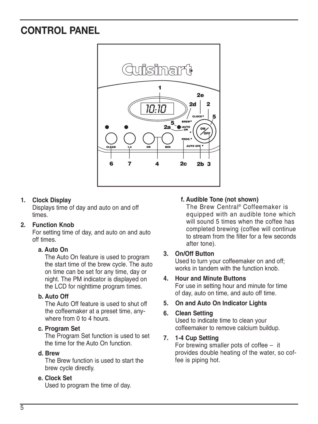 Cuisinart DCC-2200 manual Control Panel 