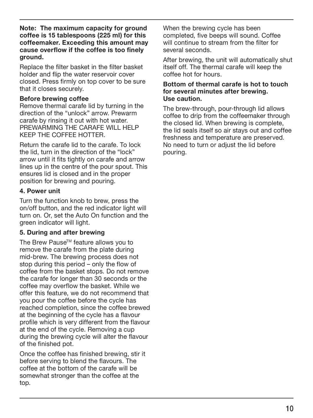 Cuisinart DCC-2400C manual Before brewing coffee, Power unit, During and after brewing 