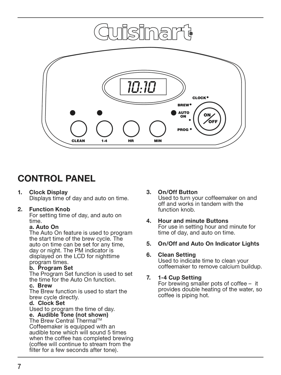 Cuisinart DCC-2400C manual Control Panel 