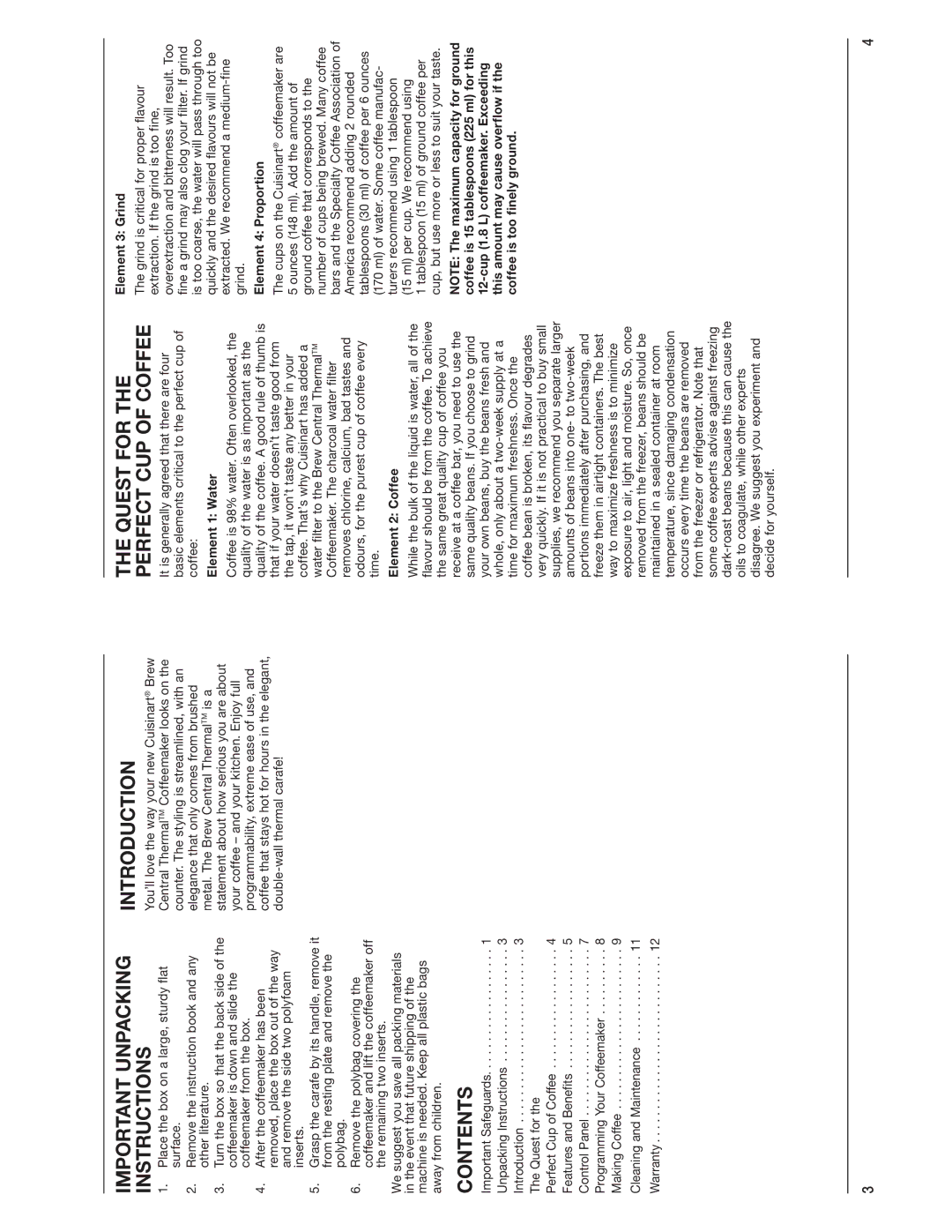 Cuisinart DCC-2400C manual Important Unpacking Instructions, Contents, Introduction, Quest for the Perfect CUP of Coffee 