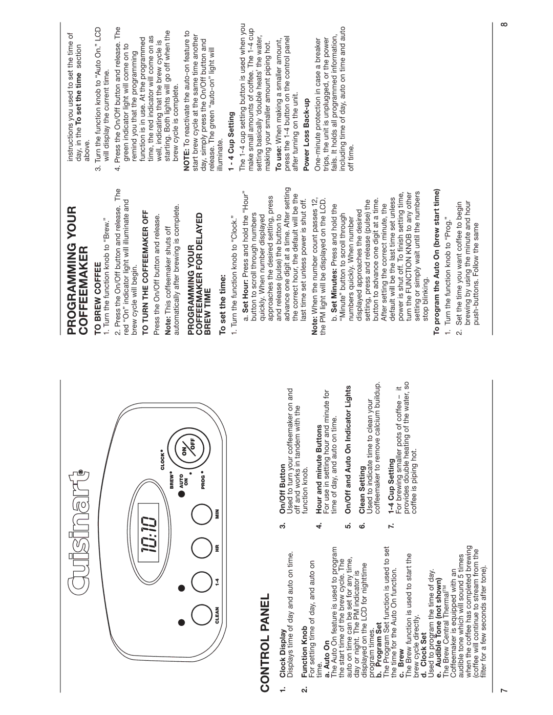 Cuisinart DCC-2400C manual Control Panel, Programming Your Coffeemaker, To Turn the Coffeemaker OFF 