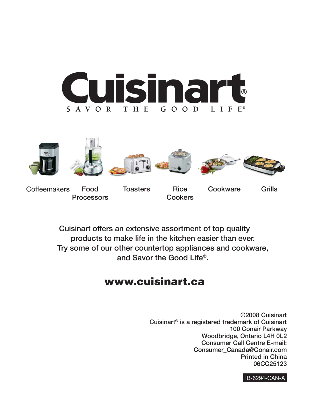 Cuisinart DCC-2400C manual IB-6294-CAN-A 