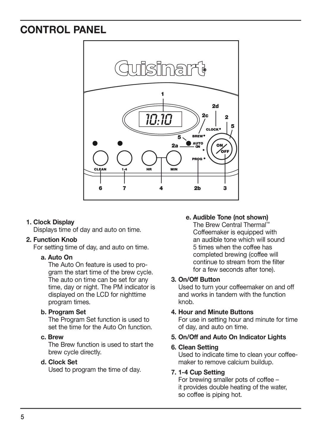 Cuisinart DCC-2400STR manual Control Panel 