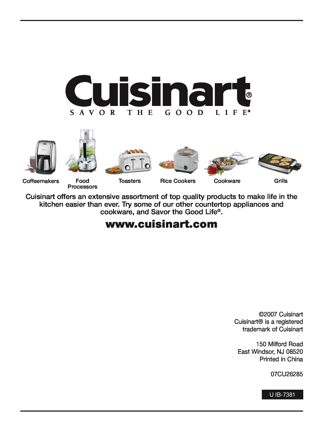 Cuisinart DCC-2400STR manual cookware, and Savor the Good Life 