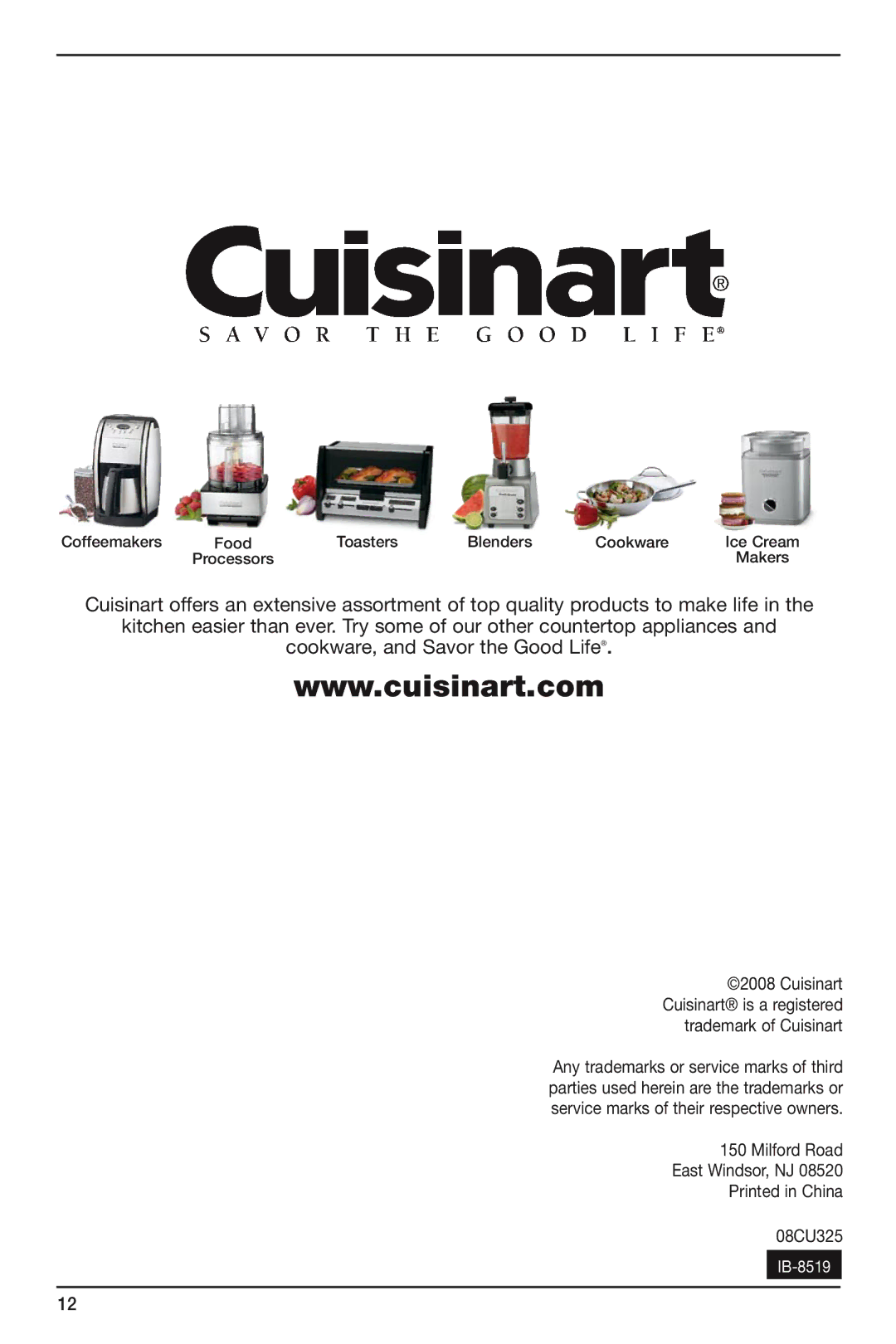 Cuisinart DCC-2600 Series manual IB-8519 