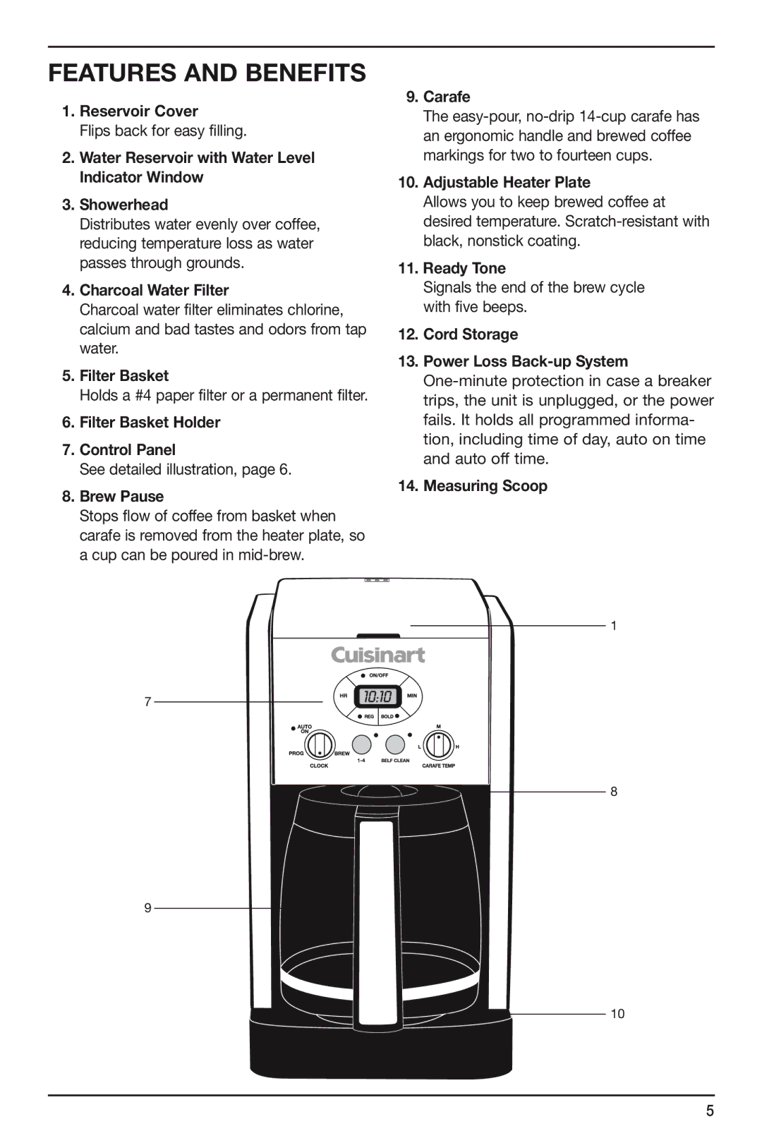 Cuisinart DCC-2600 Series manual Features and Benefits 