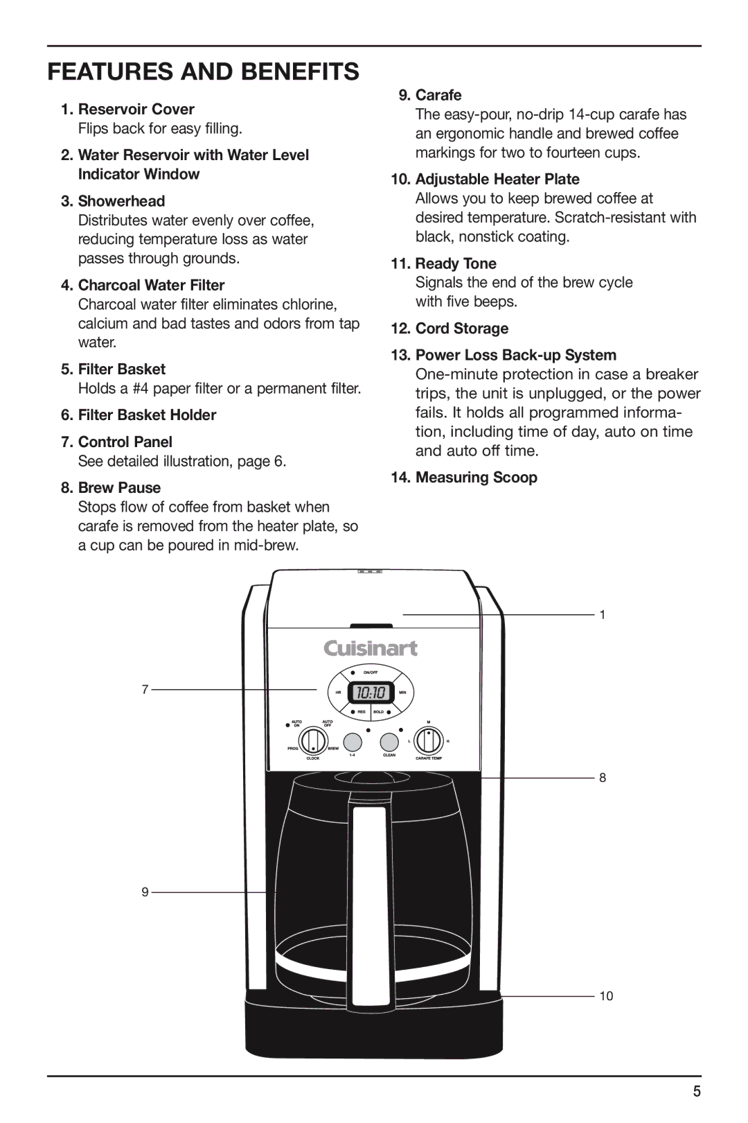 Cuisinart DCC-2600 manual Features and Benefits 