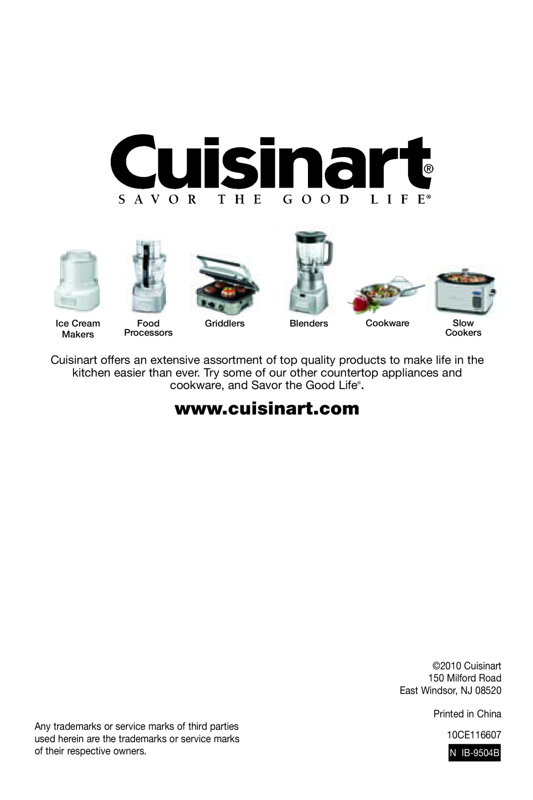 Cuisinart DCC-2650 manual cookware, and Savor the Good Life 
