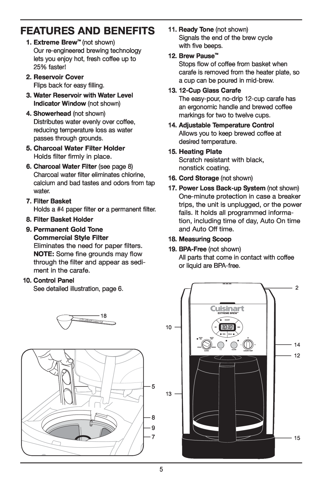 Cuisinart DCC-2650 manual Features And Benefits 