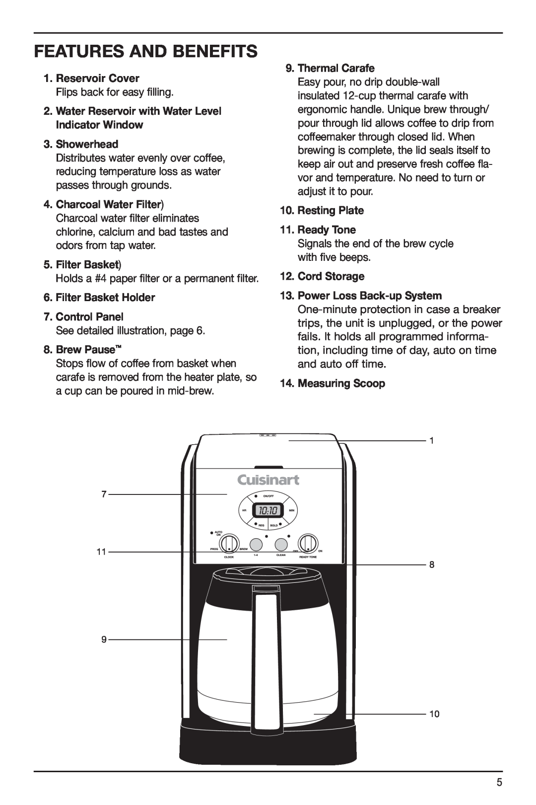 Cuisinart DCC-2700 manual Features And Benefits 