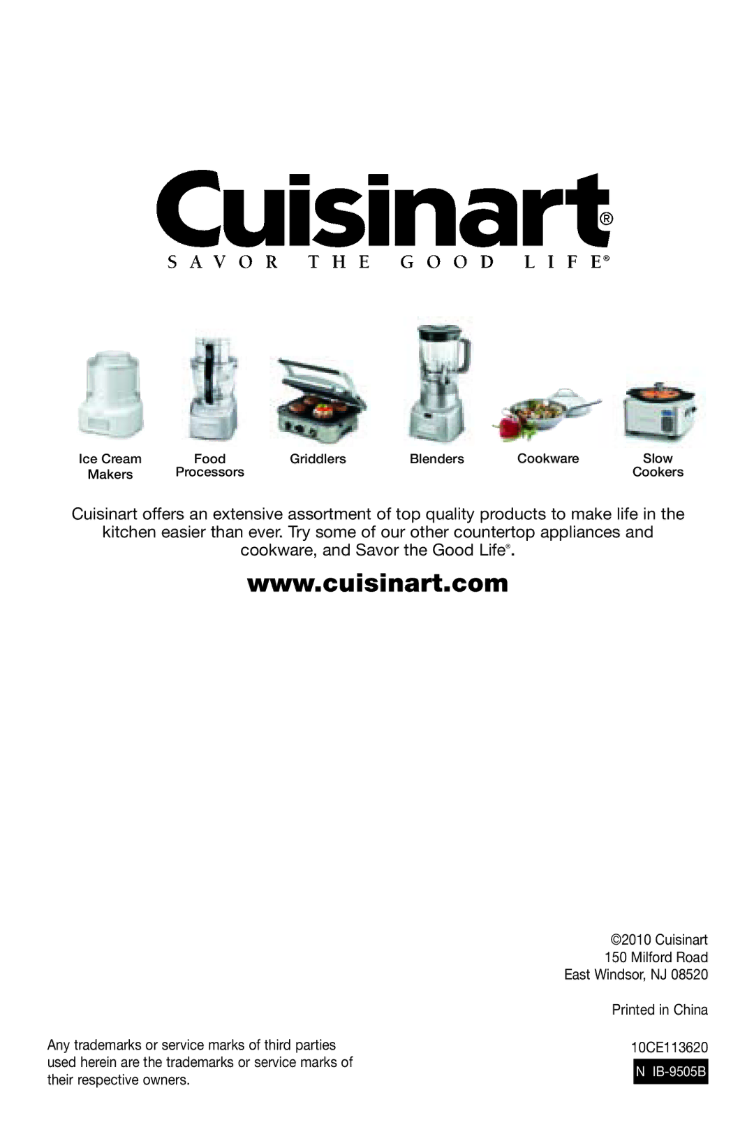 Cuisinart DCC-2750 manual IB-9505B 