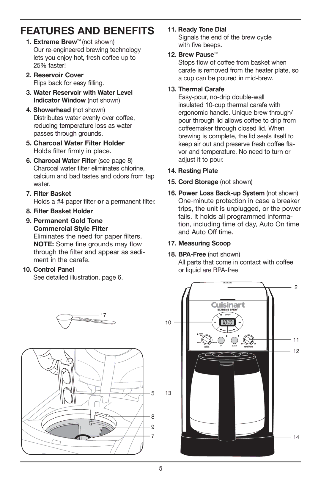 Cuisinart DCC-2750 manual Features and Benefits 