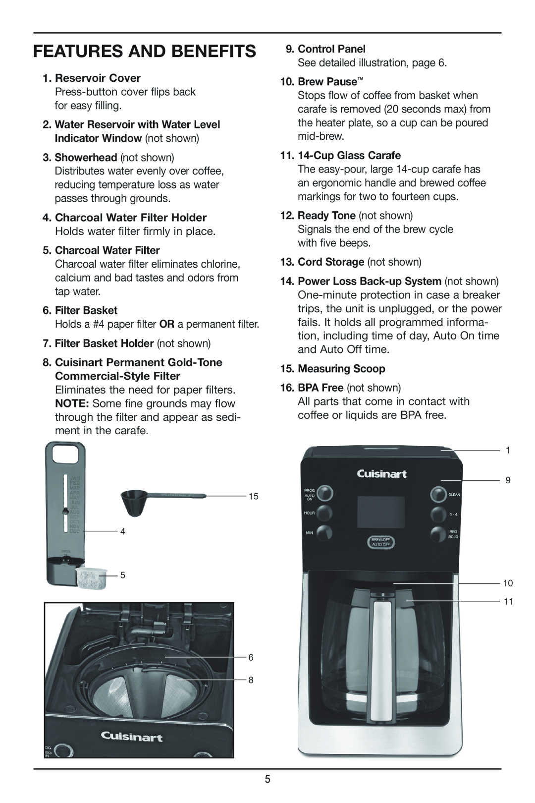 Cuisinart DCC2800, DCC-2800 manual Features And Benefits 