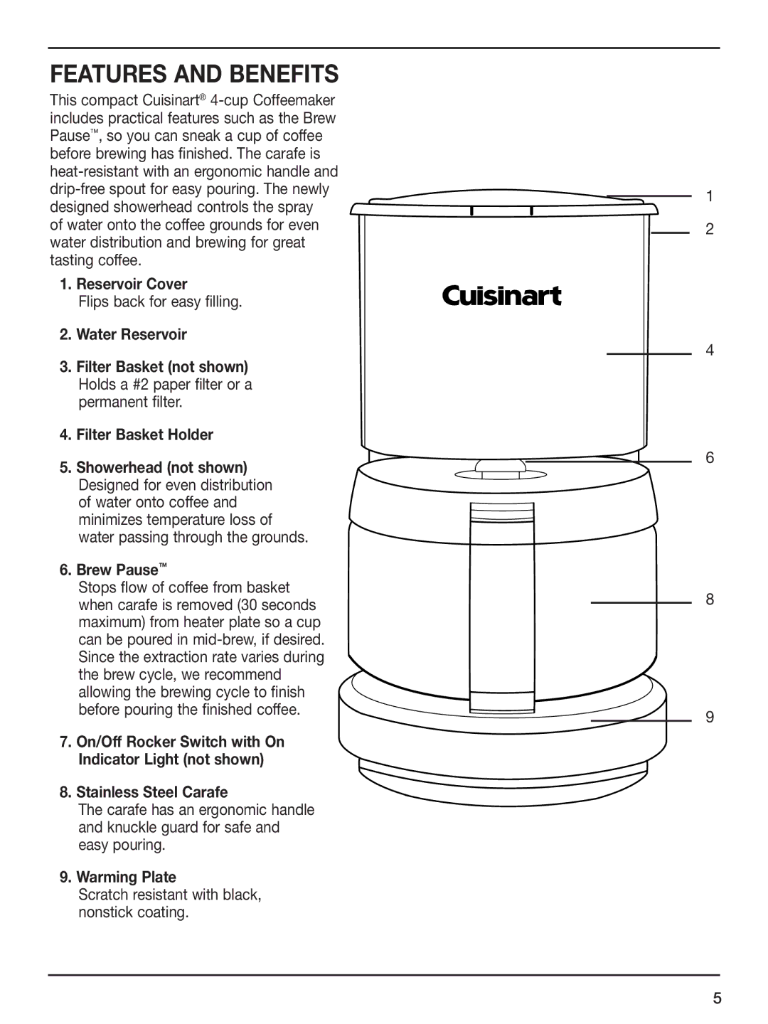 Cuisinart DCC-450BK manual Features and Benefits 