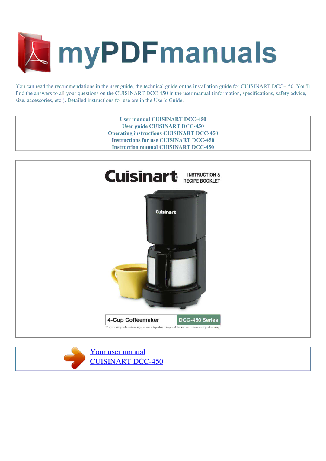 Cuisinart user manual Cuisinart DCC-450 