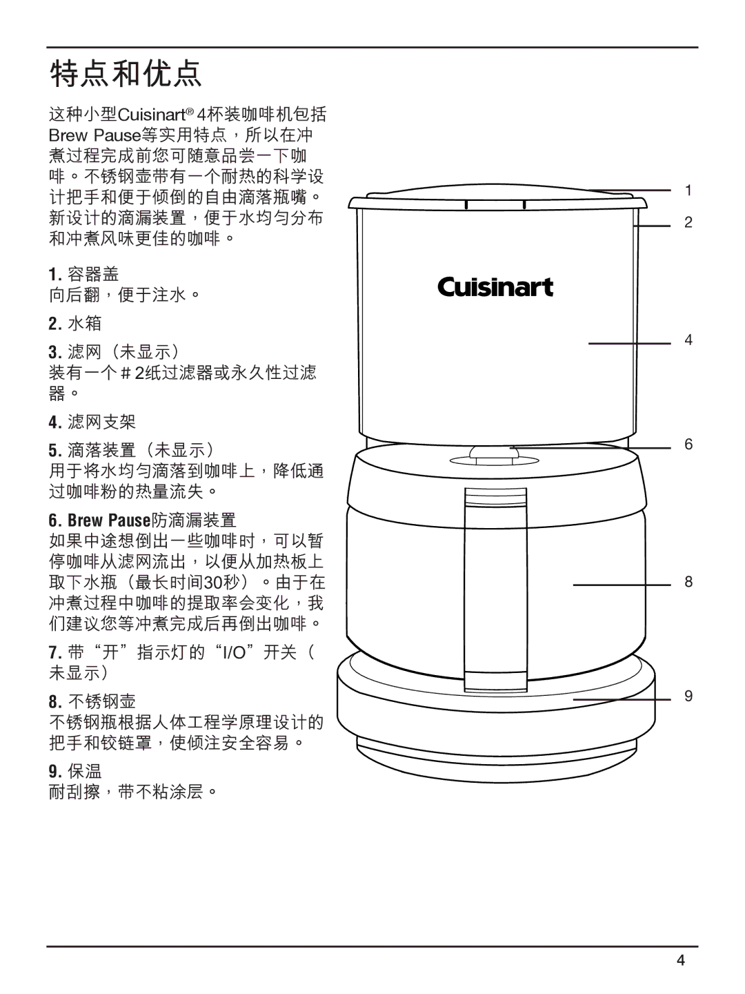 Cuisinart DCC-450CN manual 特點和優點 