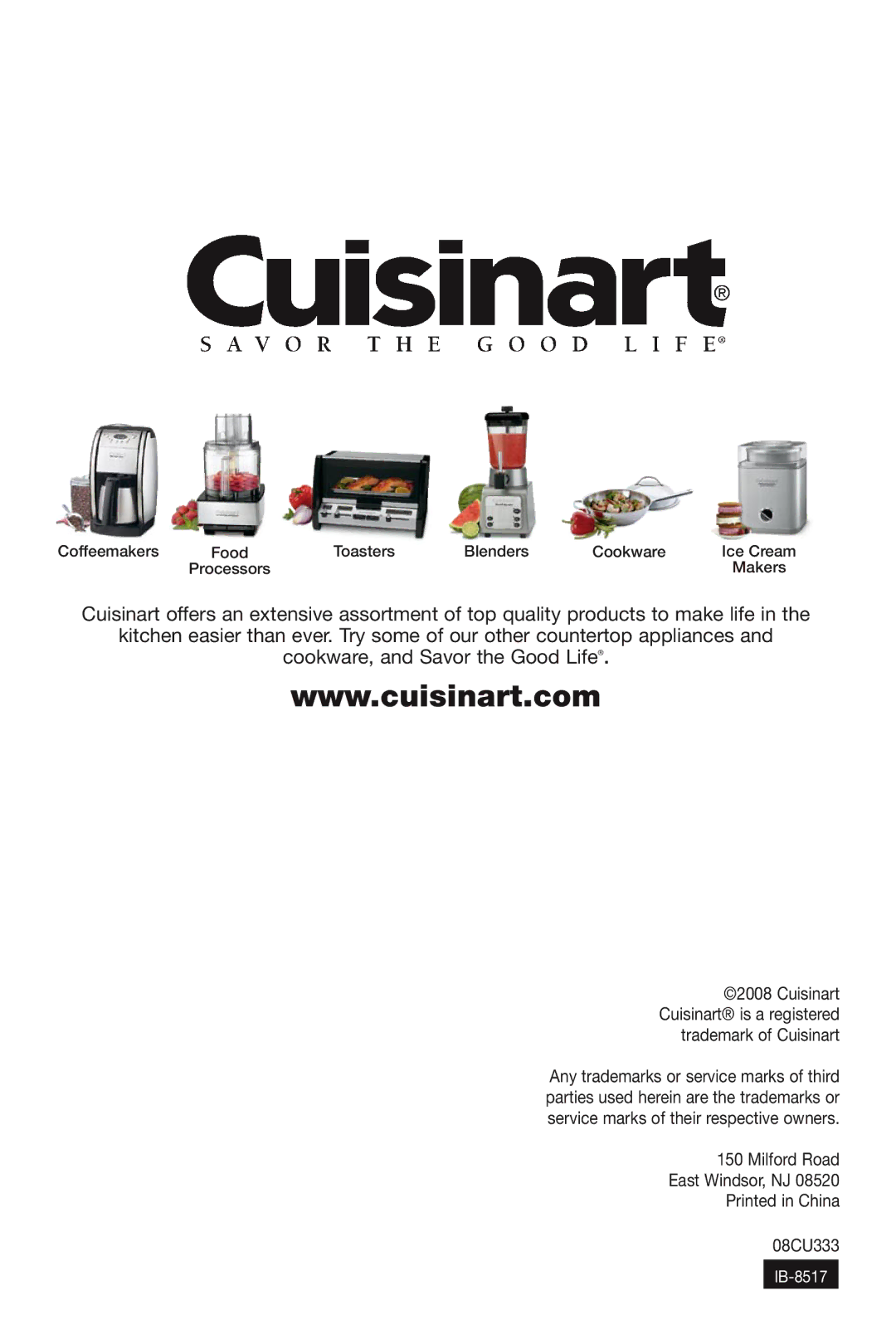 Cuisinart DCC-750 manual IB-8517 