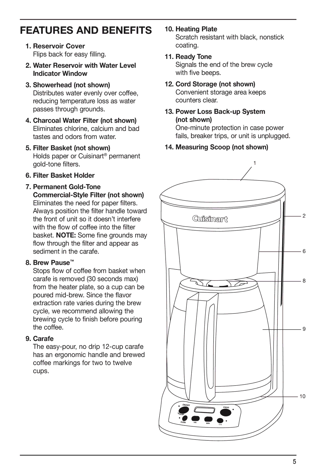 Cuisinart DCC-750 manual Features and Benefits 