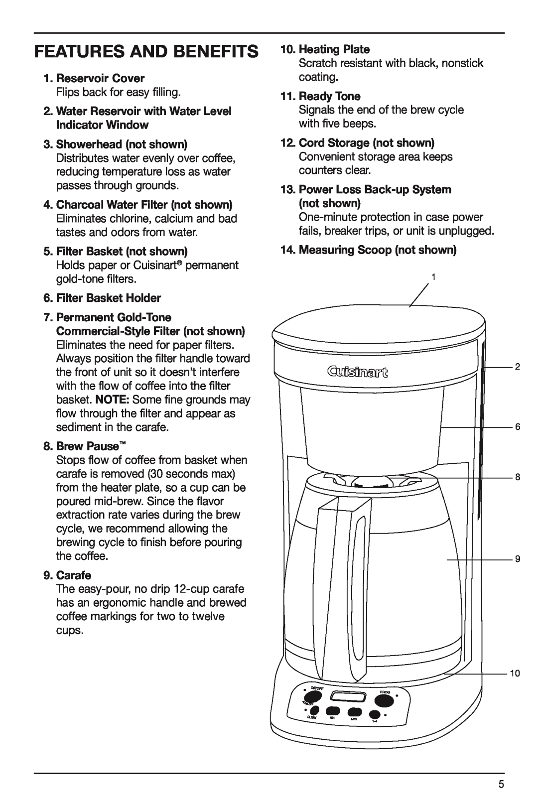 Cuisinart DCC-750 manual Features And Benefits 