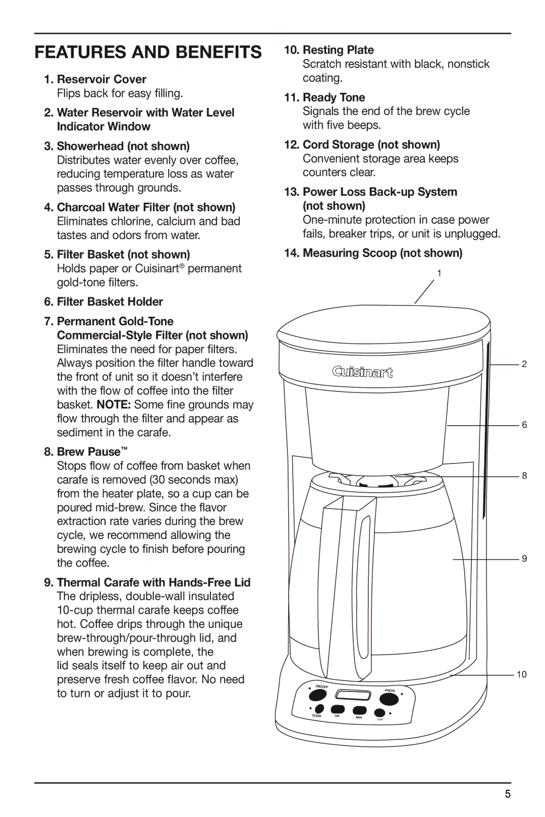 Cuisinart DCC-755 manual Features and Benefits 