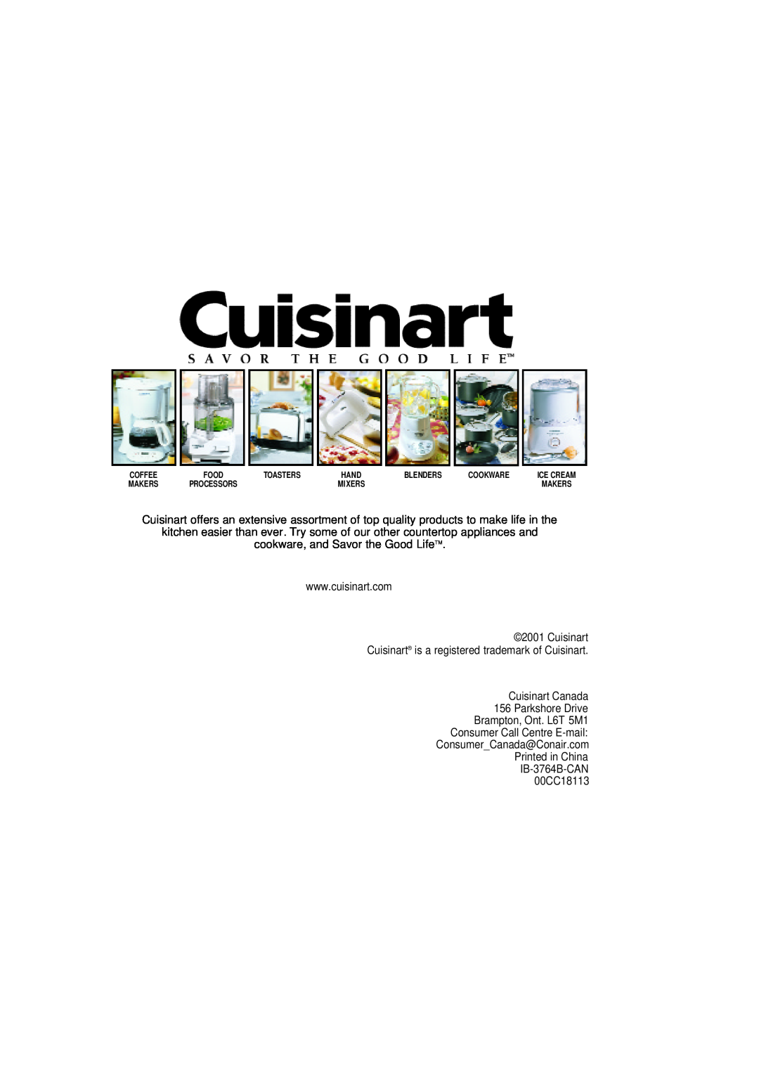 Cuisinart DCC-900C manual cookware, and Savor the Good LifeTM 