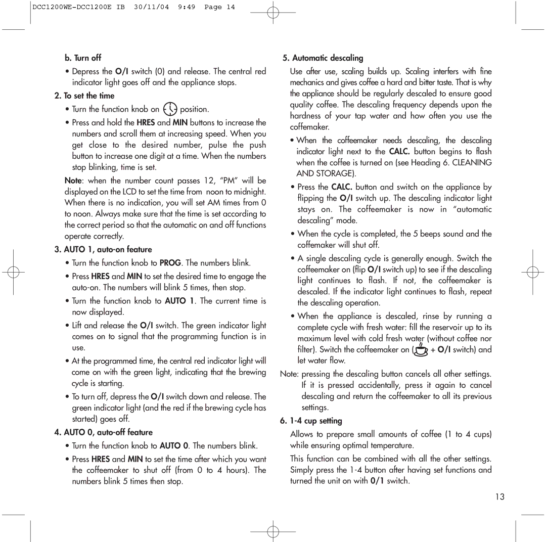 Cuisinart manual DCC1200WE-DCC1200E IB 30/11/04 949 