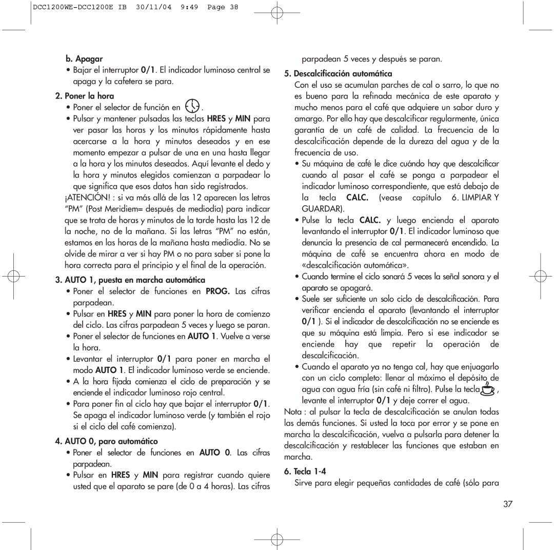 Cuisinart manual DCC1200WE-DCC1200E IB 30/11/04 949 