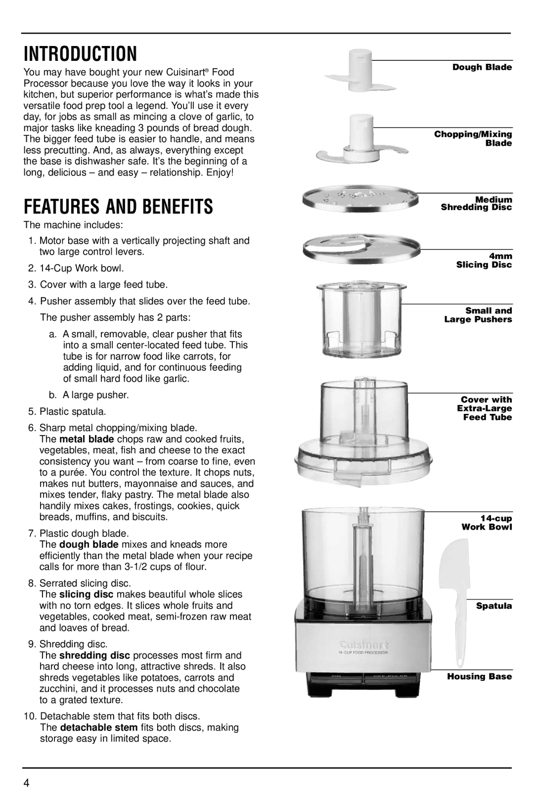 Cuisinart DFP-14N manual Introduction, Features and Benefits 