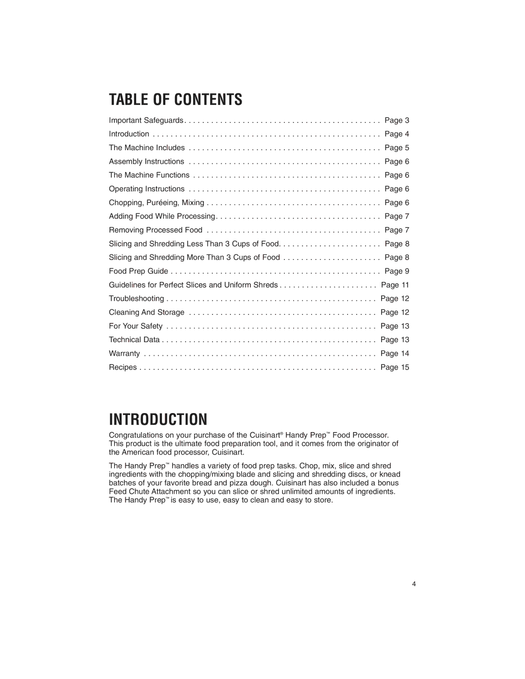 Cuisinart DFP-3 manual Table of Contents 