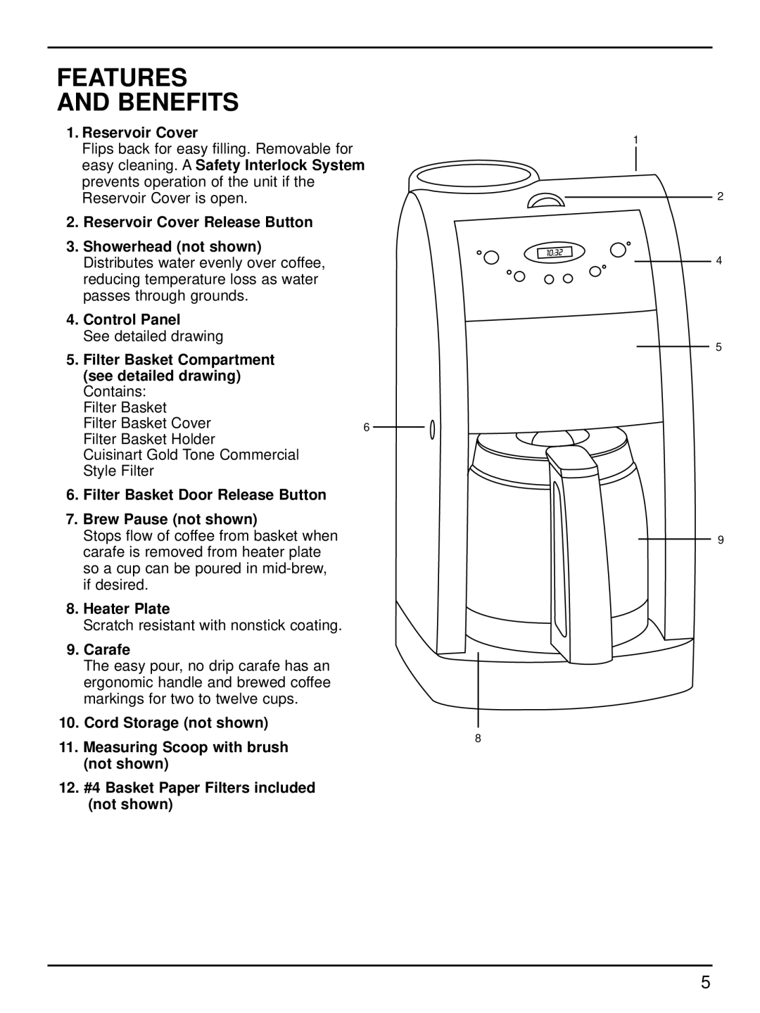 Cuisinart DGB-500 manual Features Benefits 