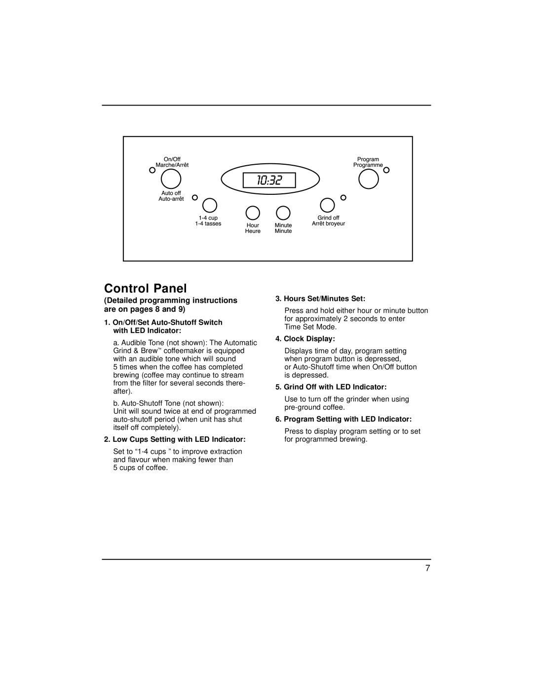 Cuisinart DGB-500C On/Off/Set Auto-Shutoff Switch with LED Indicator, Low Cups Setting with LED Indicator, Clock Display 