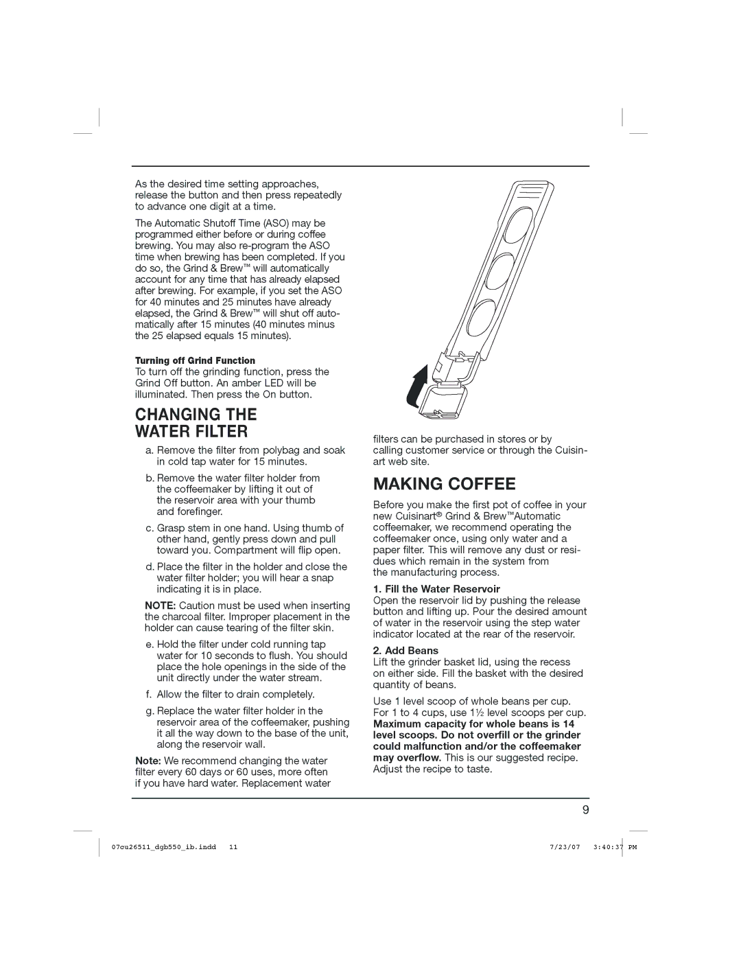 Cuisinart DGB-550 Series, DGB550BK manual 