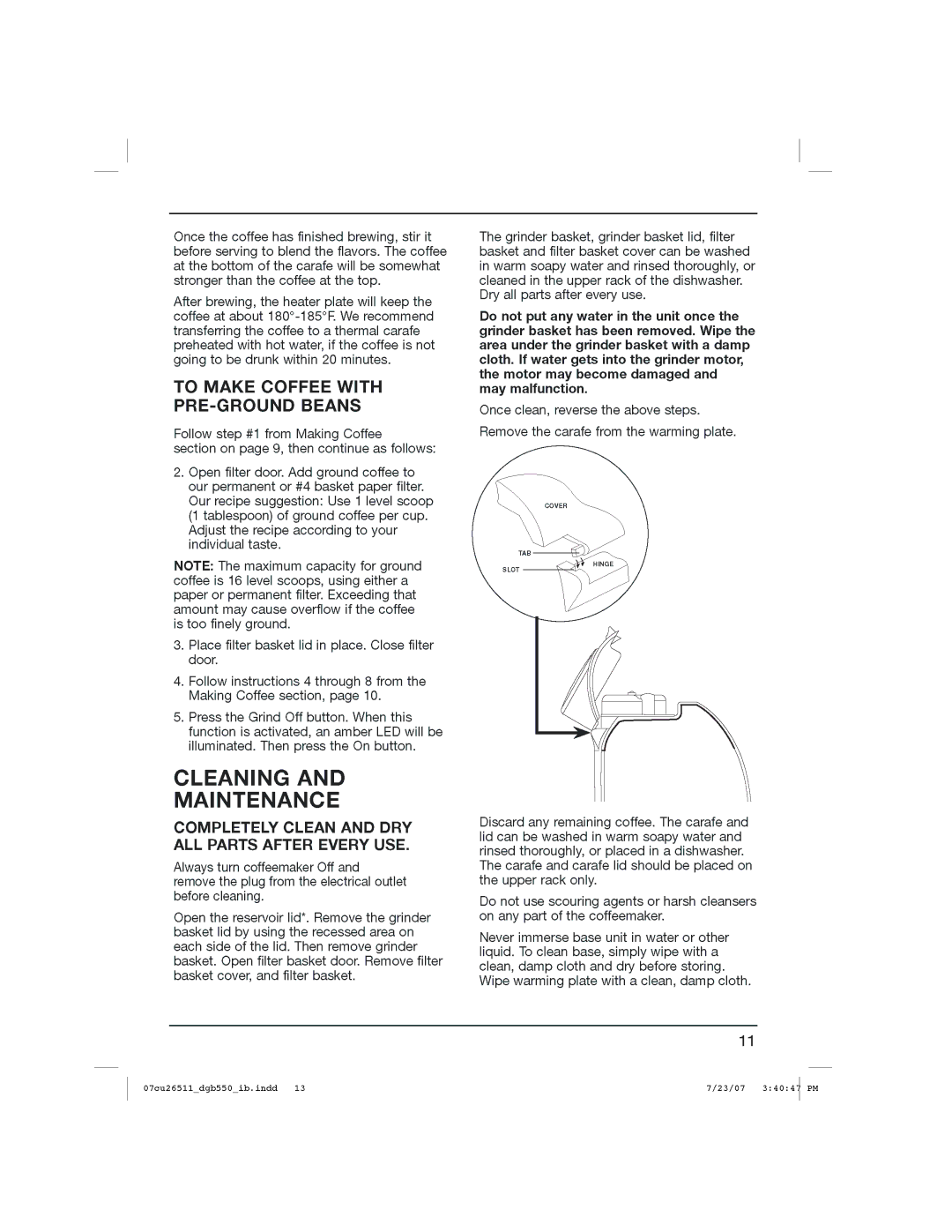 Cuisinart DGB-550 Series, DGB550BK manual 